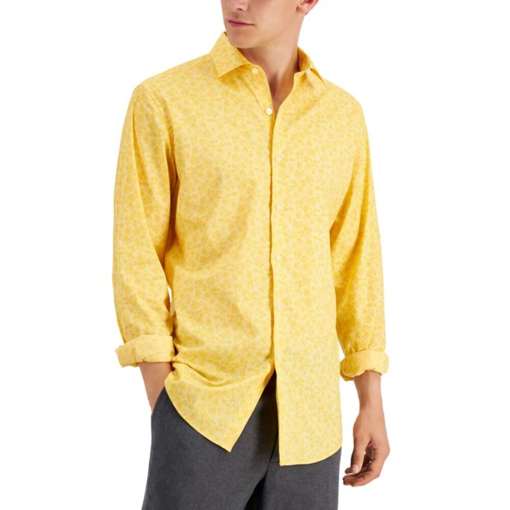 Bar III Mens Slim Flit Floral Stretch Dress Shirt